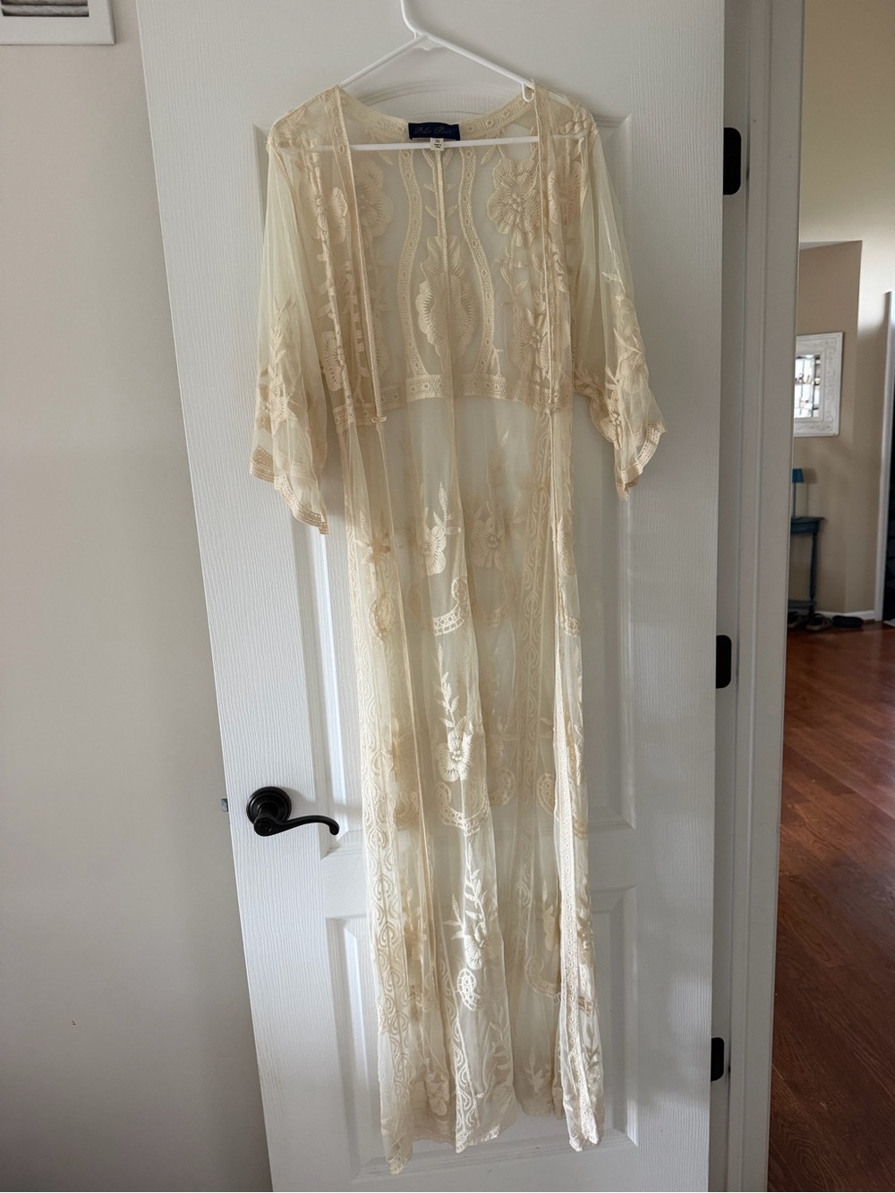 Blue Rain Sheer Embroidered Kimono - Cream